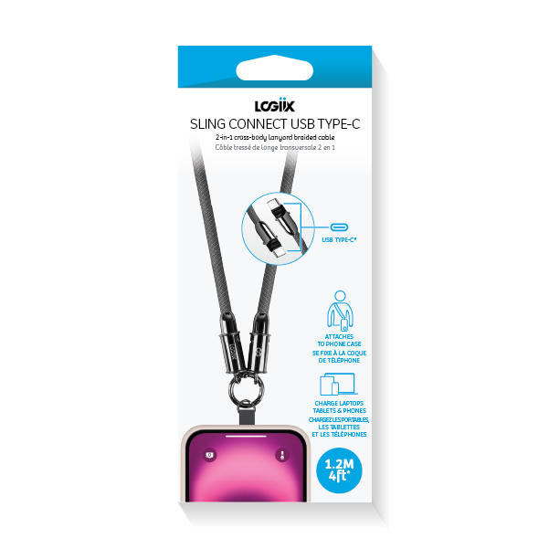 LOGIIX Connect USB Type-C to USB Type-C 1.2M Lanyard Cable - Black