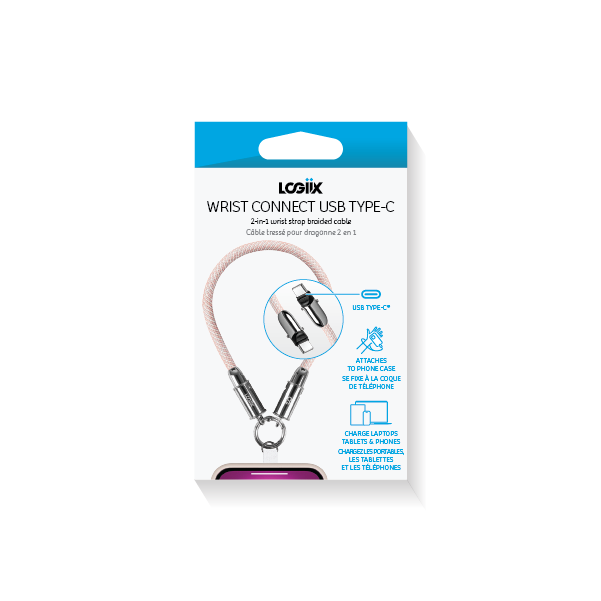 Cable Pulsera LOGiiX Wrist Connect Usb-C A Usb-C 0.3M 100W Carga Rápida Pink