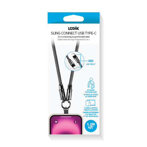 [LGX-13907] Cable Strap Cruzado LOGiiX Sling Connect Usb-C A Usb-C 1.2M 100W Carga Rápida Negro